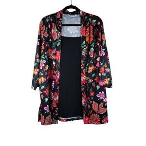 Anthony Richards Vintage 90s Black Floral Flowy Tee Shirt Blouse Cardigan